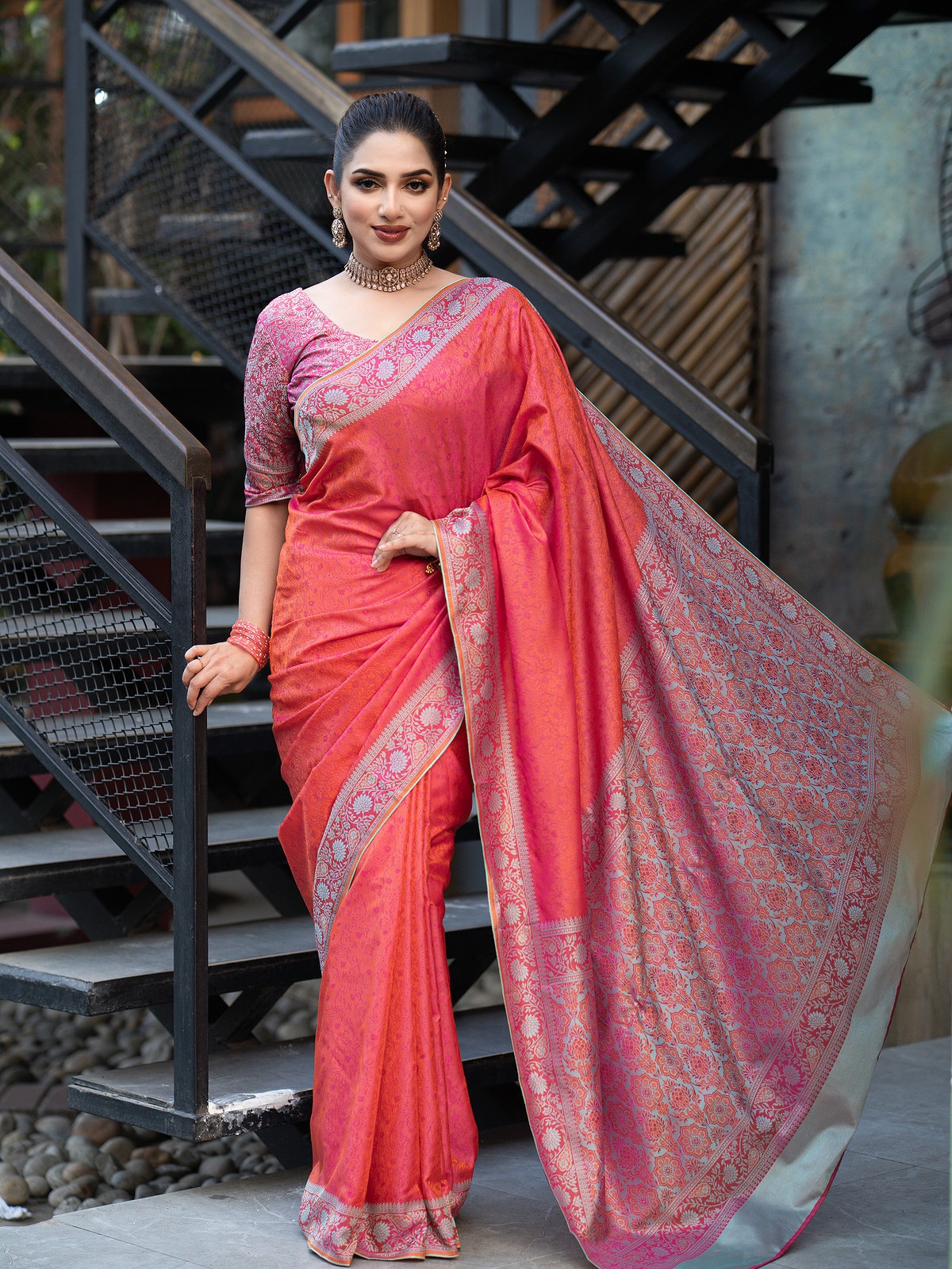 Misty Orange Soft Silk Kanchipuram Saree