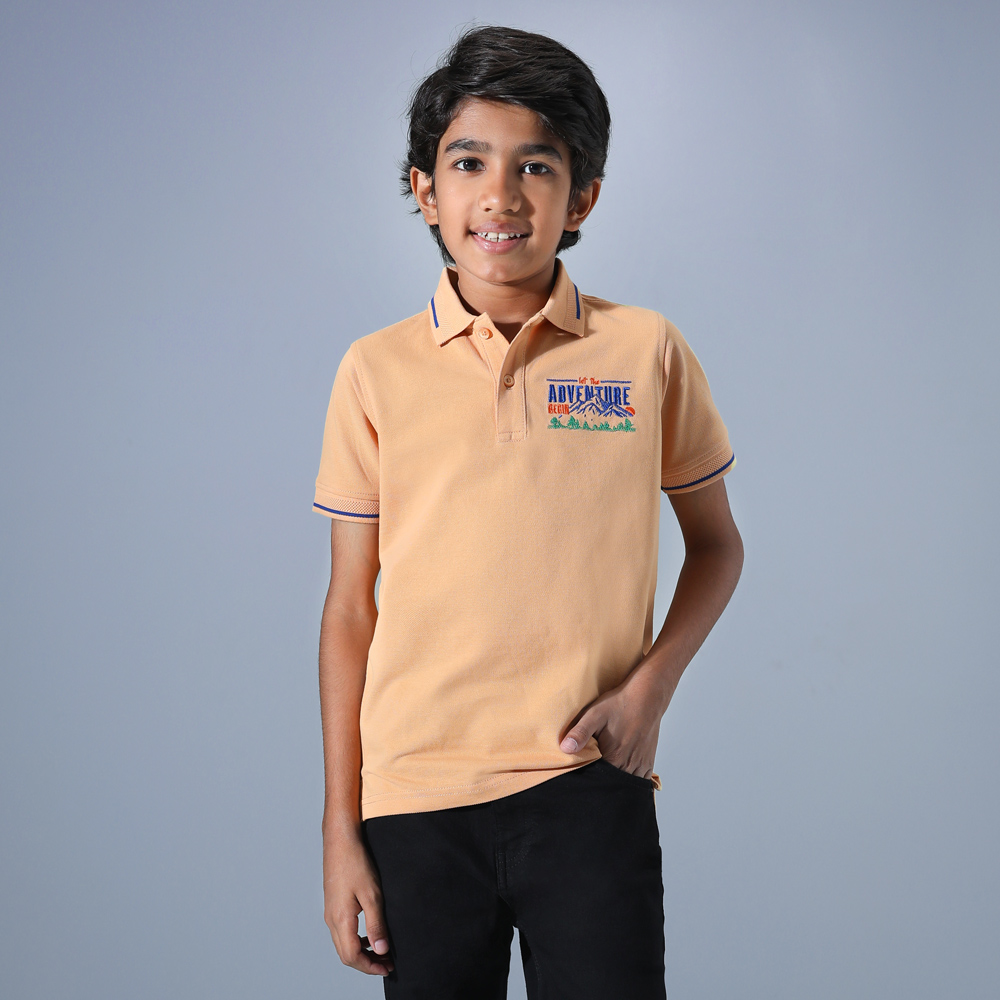 Boys Short Sleeve Polo Shirt - Clay