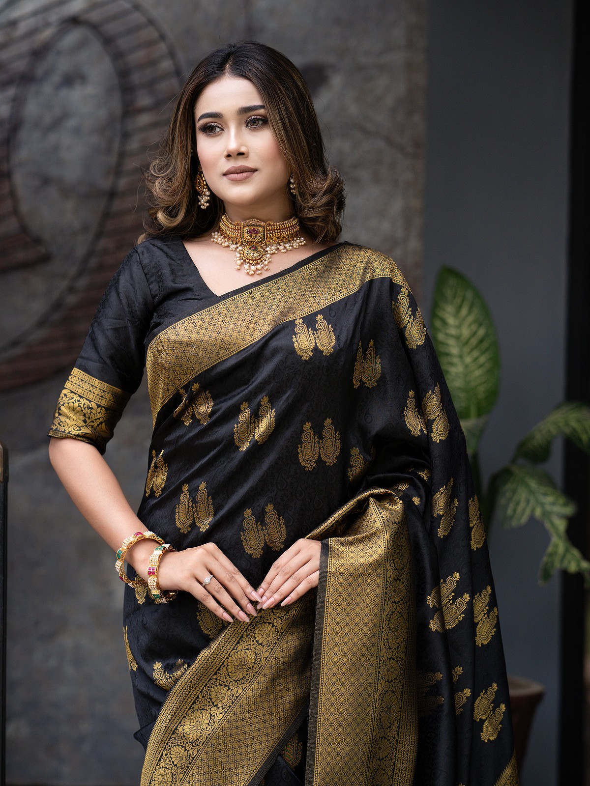 Black Soft Silk Kanchipuram Saree