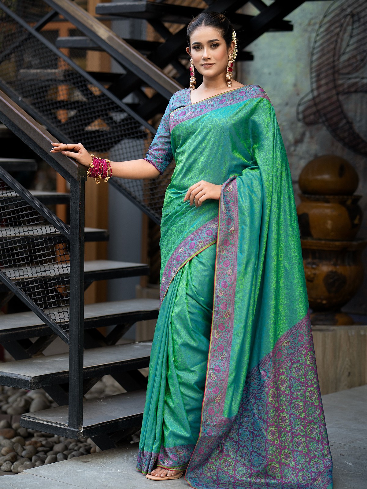 Sea Green Soft Silk Kanchipuram Saree