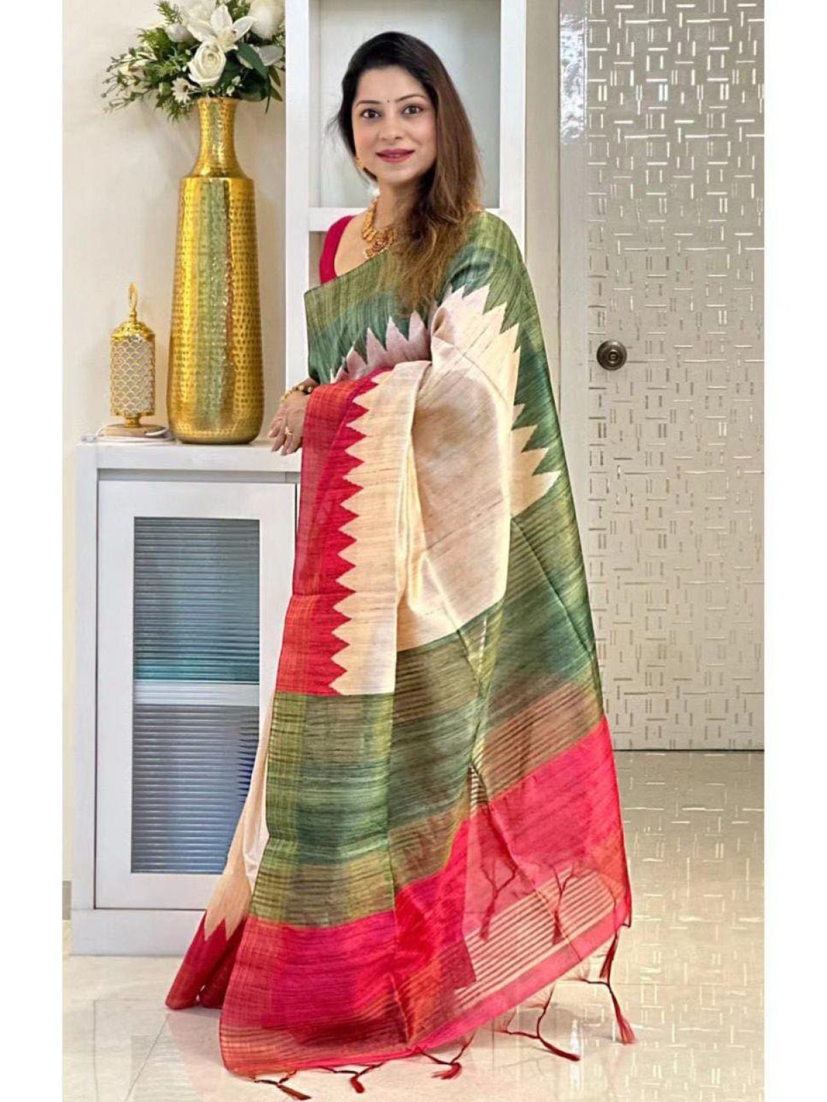 Magenta Tussar Silk Boutique Saree
