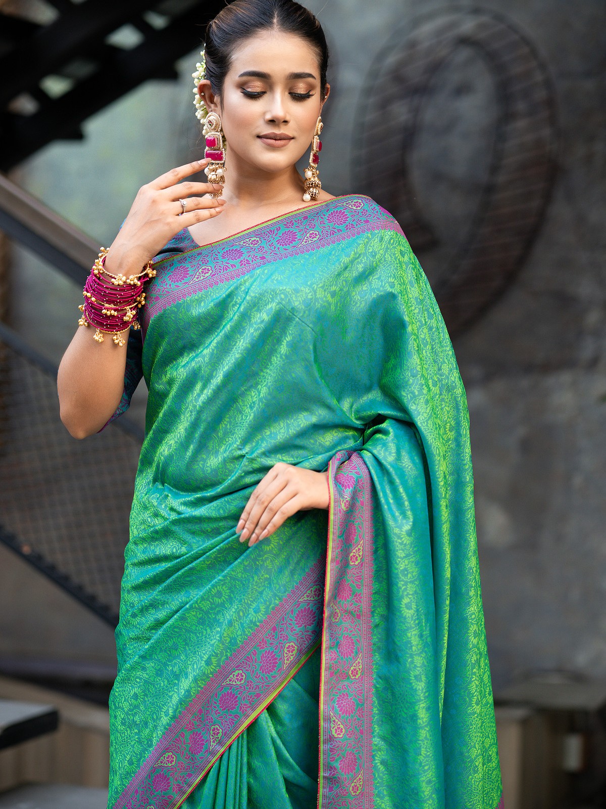 Sea Green Soft Silk Kanchipuram Saree