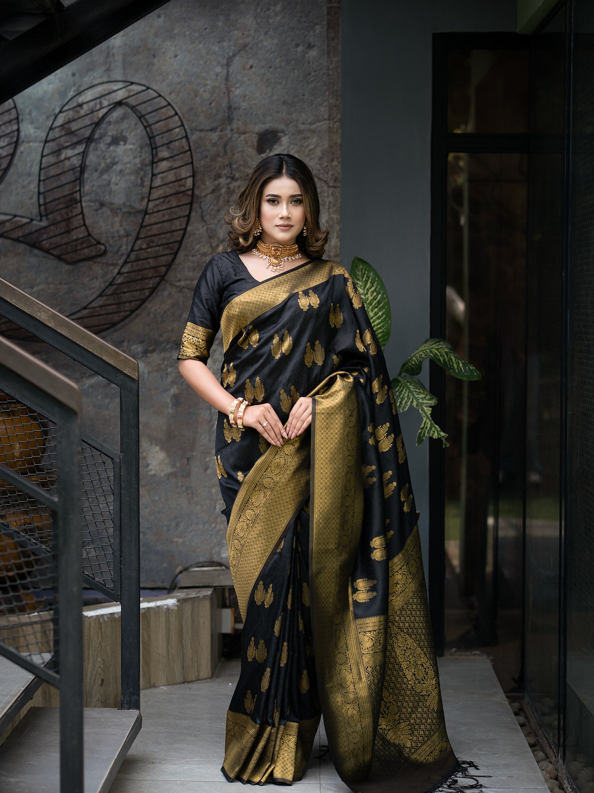 Black Soft Silk Kanchipuram Saree
