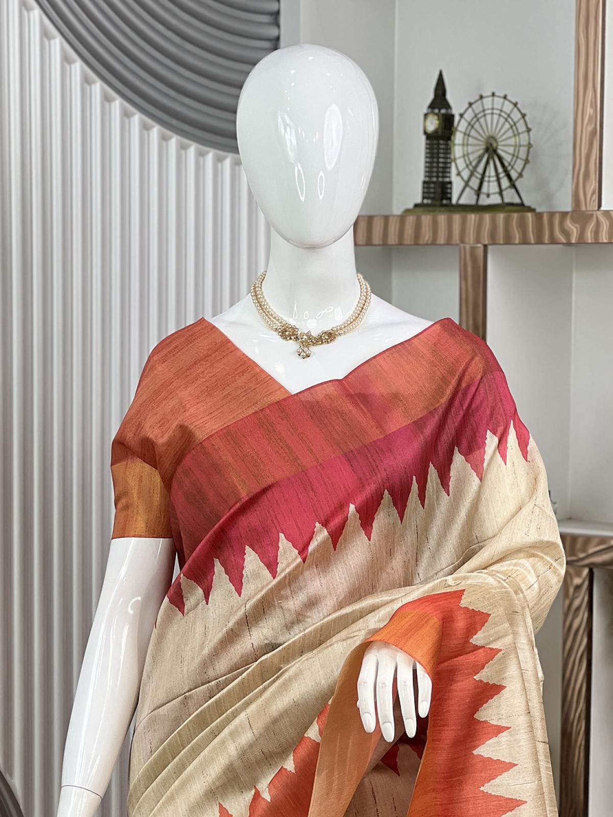 Orange Tussar Silk Boutique Saree