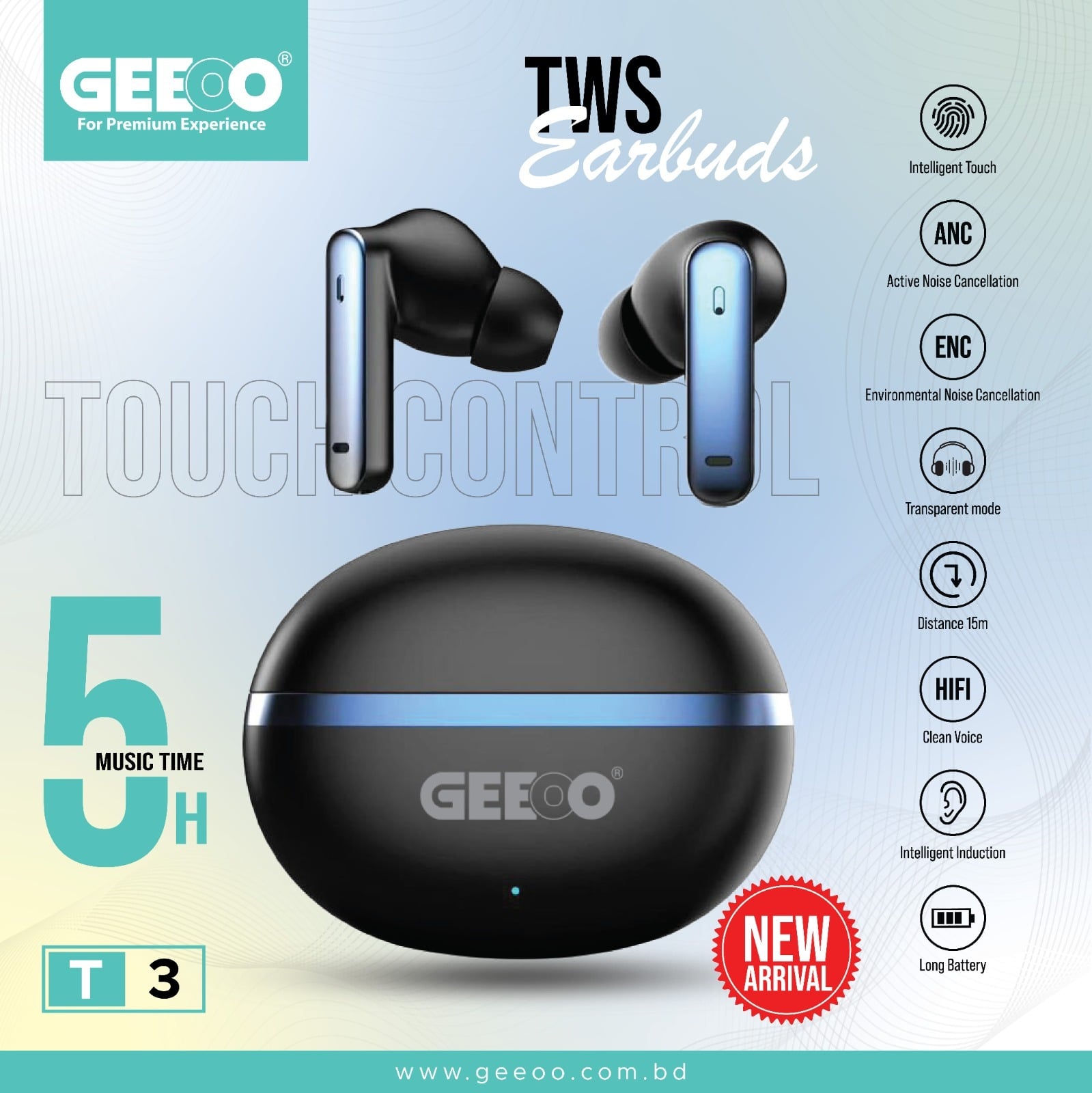 Geeoo T-3 TWS Bluetooth Earbuds