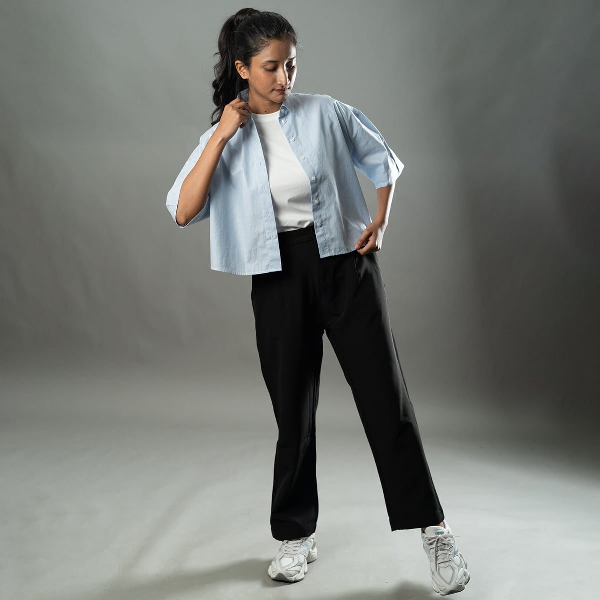 Mad Koffee Cropped Oversized Shirts — Baby Blue Stripe