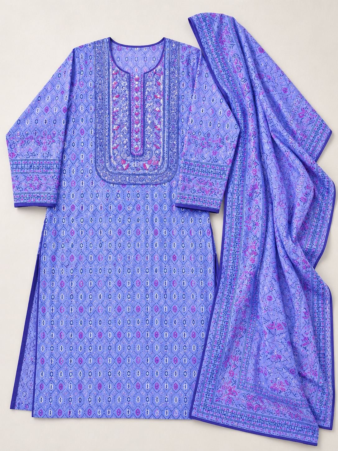 Premium Quality Cotton Embroidery Worked Printed Three Piece