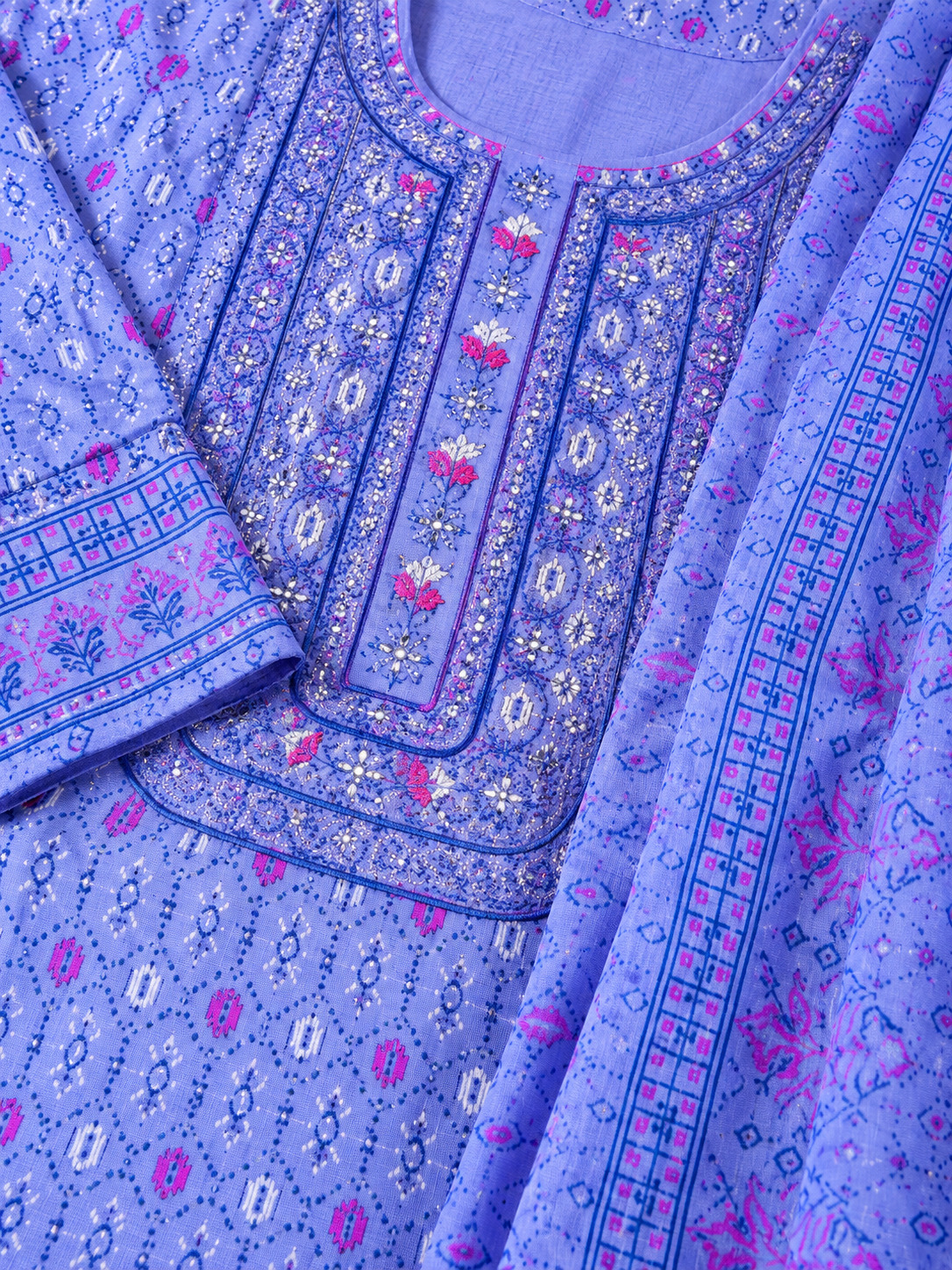 Premium Quality Cotton Embroidery Worked Printed Three Piece